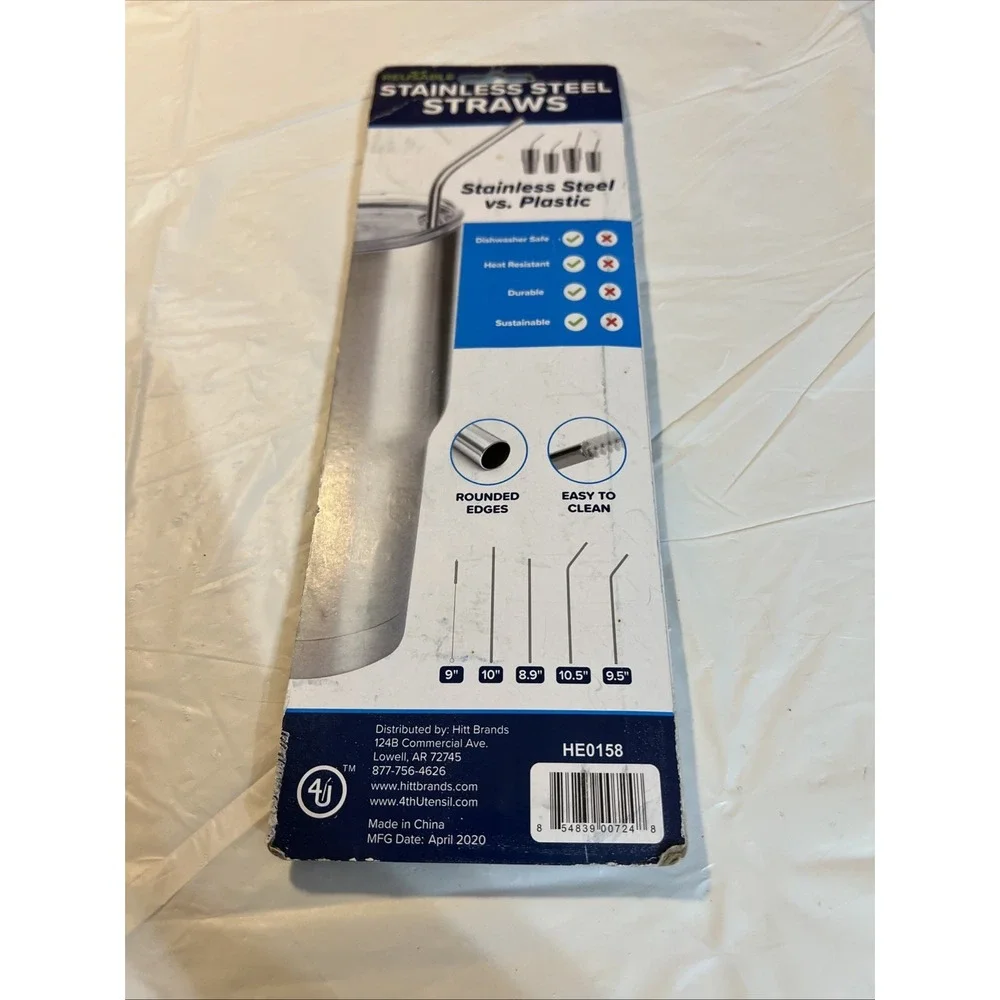 New Reusable Stainless Steel Straws 11 piece Set BPA Free w/Silicone Tips & Caps
